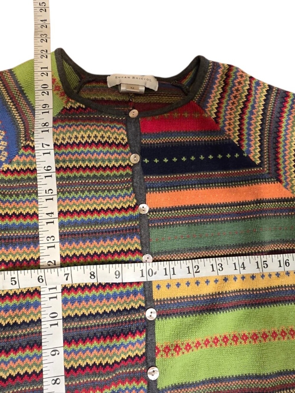 Vintage Susan Bristol M Multicolor 100% Cotton Fair Isle Knit Cardigan UK - Picture 8 of 9